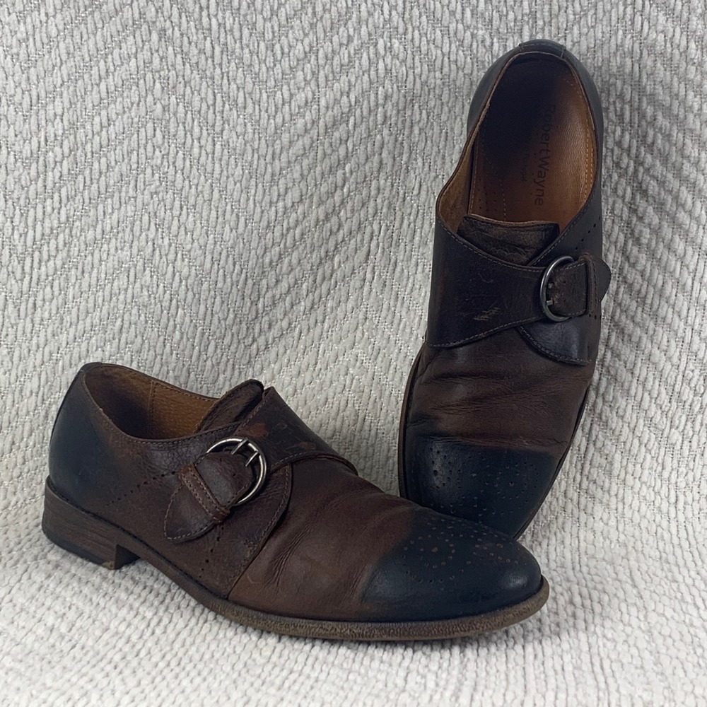 Robert Wayne Mens 11 Brown Leather Double Monk Strap Brogue Dress Shoes Portugal